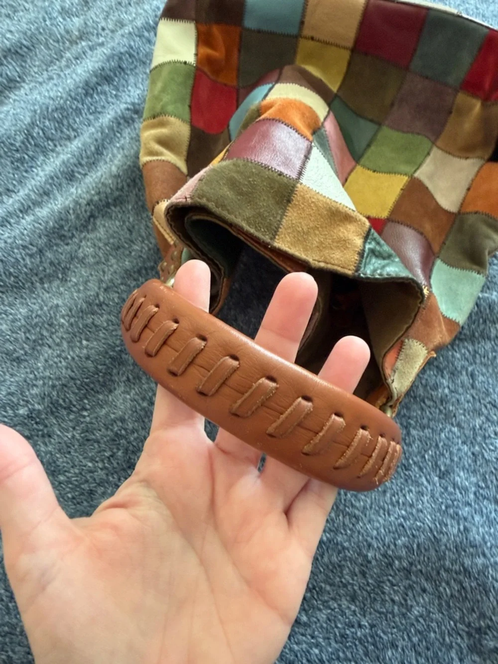 Lucky Brand Y2K vintage leather and suede multicolor patchwork hobo shoulder bag - Picture 7 of 11